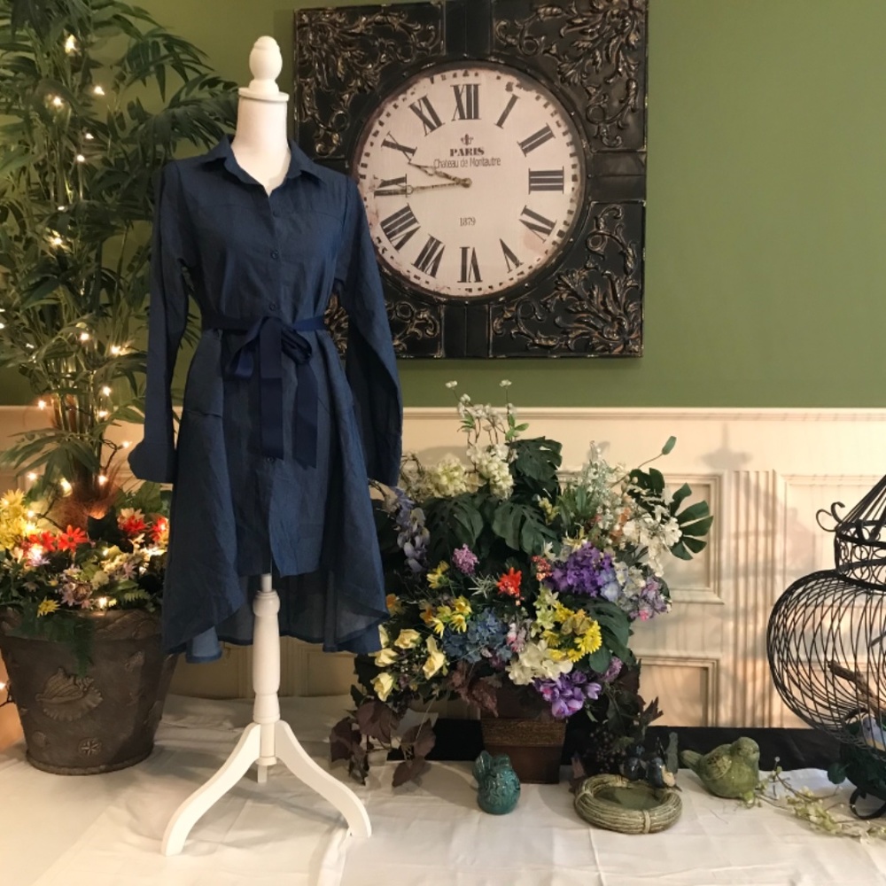 Casual soft denim jean shirt dress - Picture 5 of 11